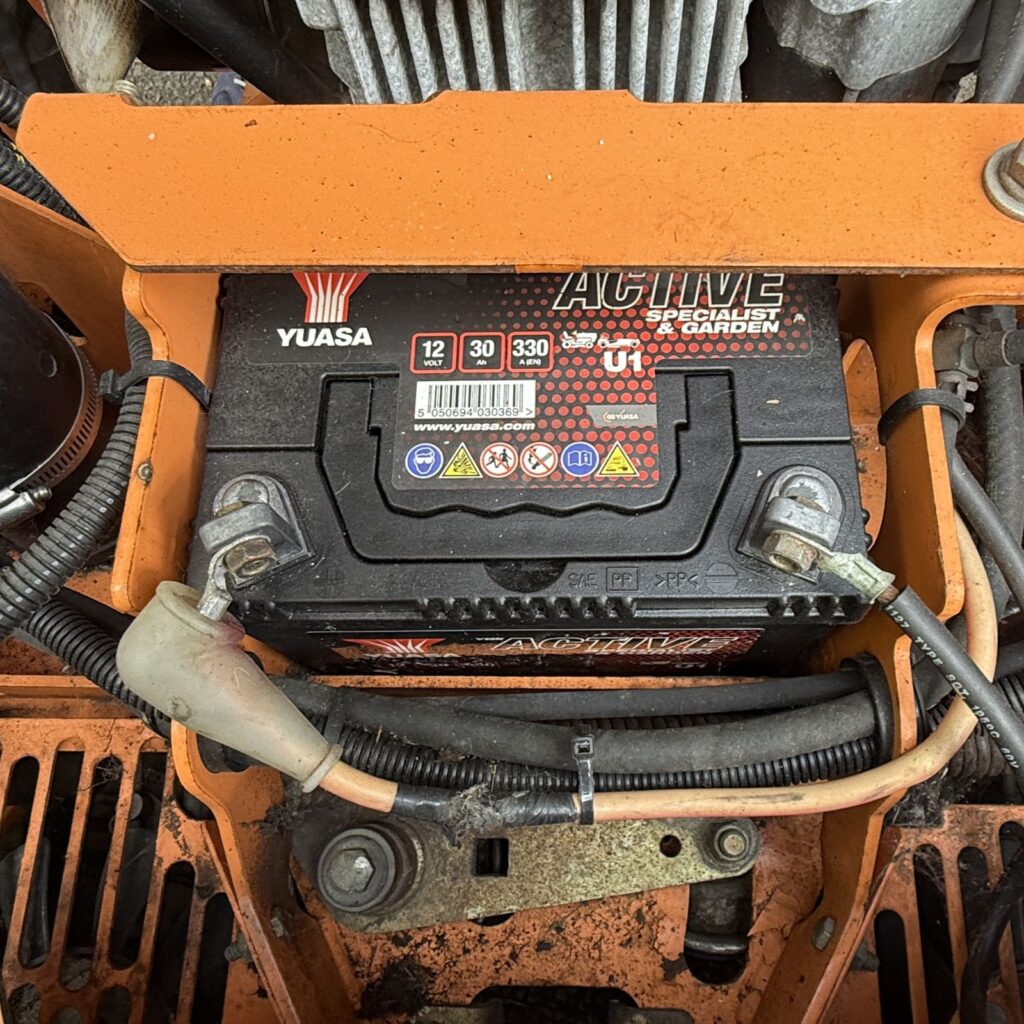 SCAG mower battery and electrical system inspected during a PGM VELOCITY 3 Zero-Downtime service